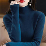 2025 New Knitted Women's Sweater Half-High Collar Bottom Shirt With Autumn And Winter Short Slim Slim Thin Sweater