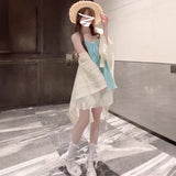 2025 New Seaside Vacation Wear A Complete Set Of V-Necked Sling Skirt Women's Summer French Dress