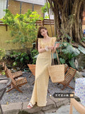 French Gentle Wind Sweet Age To Reduce The Field Wind Broken Flower Dress In The Long Temperament Square Lotus Leaf Side Skirt