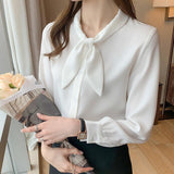 Spring 2025 New Casual Shirt Women Long-Sleeved Temperament Shirt Fashion Full Of Ocean Bow Top Tide