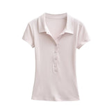 Shoulder Polo Collar Short-Sleeved T-Shirt For Girls Summer New Small Man Repair Short Babes Casual Shirt Top