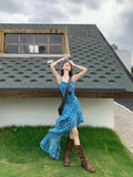 Chiffon + Invisible Zipper Holiday Wind And Flowers Hanging Dress Women's Summer Design Irregular Dress Waist