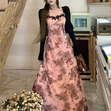 2025 Summer New Women's Dress French Retro Print Sling Dress To Collect Skinny Holiday Tea Rest Dress
