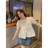 Temperament Wood Ear Bubble Sleeve Doll Shirt Shirt Women Summer New Loose Age Slim Short Sleeve Shirt Inside