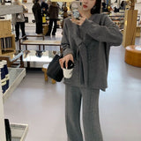 Autumn And Winter New Knitted Top Shawl Broad Leg Pants Three-Piece Temperament Loose High-End Lazy Sweater Set