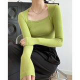 Purple Sexy Shoulder-To-Bottom Shirt Long Sleeve Low Collar Collar Collar Temperament Blouse Female Tightness Apparent Body Comfortable