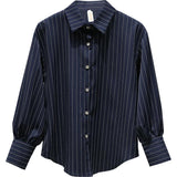 Autumn New Women's Striped Shirt Design With A Sense Of Niche Temperament Retro Hong Kong Flavor Professional Dress Spring And Autumn Shirt