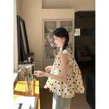 Large-Size Wave Dot Flying Sleeve Shirt With French Wooden Ear Loose Blouse Thin Collar French Elegance
