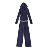 Hooded Yoga Zipper Coat Women 2026 Spring And Autumn New Solid Dress + Rope Straight Trousers Set