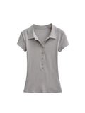 Shoulder Polo Collar Short-Sleeved T-Shirt For Girls Summer New Small Man Repair Short Babes Casual Shirt Top