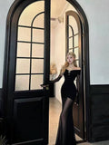 2026 Autumn New High-End Folding Mesh Splicing Dress One-Word Vneck Small Dress With Coat