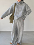 Korean Hooded Knitted Suit Women's Autumn And Winter New Lazy Wind Loose Long-Sleeved Knitted Jersey Broad Leg Trousers Two Sets