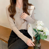 Spring And Autumn New Knitted Knitted Shirt Women Decorate Thin Long Sleeve Bottom Shirt Tops Fashion Inside Sweater