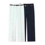 BSK&TRAF Women's Clothing 2025 Summer New Rolling Trousers With Belt Simple Casual Trousers 1478034