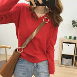 Autumn V-Neck Knitted Shirt Women's Autumn New Large-Size Loose Thin Coat Solid Color With Knitted Bottom Sweater