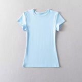 Spice Girls Base Shoulder Short-Sleeved T-Shirts Summer New Elastic Slimming Bottom Short-Sleeved Top