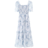 Chiffon Gentle Style French Orange Tnut Dress 2025 Summer Temperament Fairy Super Fairy Waist Square Collar Broken Flower Dress