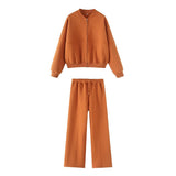 Zippered Bomber Jacket-Style Tunic 3399802 Loose High-Waisted Velvet Trousers 3199800