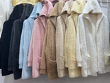 Autumn And Winter Soft Imitation Water Velvet Hooded Knitted Cardigan Women's Style Lazy Style Loose Long Thick Sweater Coat