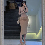 Slender Open Fork Loose Waist Half-Dress Folded Long Skirt Bag Hip Skirt South Korea Dongdaemun Autumn New Sexy