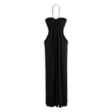 Holiday Style Solid Color High-End Feeling Hanging Neck Tset Dress Women Autumn New Hottie Sexy Shoulder Bag Hip Dress