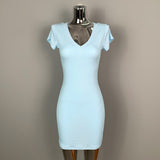 8 Color Optional] V-Neck U-Neck Short-Sleeved Dress Tight Body Thin-Handed-Butled To Show Body Pure Desire Short Skirt