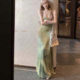Vintage Tie Dye Sex Hanging Dress Women Summer Seaside Holiday Dress Temperament Waist Thin A-Word Dress