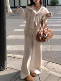 Lazy Fashion Knitting Suit Women's Autumn And Winter Wear A Set Of Shawl Sweater Wide Leg Pants Casual Three Sets