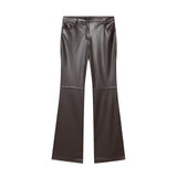 BSK & TRAF Women's Clothing 2025 Autumn New Hottie Leather Buckle Micro-Rapid Body Leisure Leather Trousers High Waist