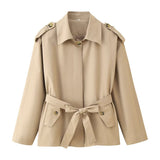 BSK&TRAF Women's Clothing Fall 2025 New Fashion Belt Collar Short Wind Coat
