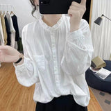 Pure Cotton Long-Sleeved Shirt Women 2025 Spring And Autumn Solid Color Retro Loose Fashion Thin Set Shirt Wear