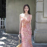 French Pink Floral Sling Dress Women's Summer 2025 New Small Temperament To Collect Waist Holiday Dress