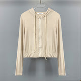 Two Sets Of Hooded Zippered Sweating Long Sleeves Short Top + Bra Vest South Korea Tight Thin New Autumn