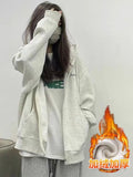 Vintage White Gray Hooded Jacket Women Spring And Autumn Oversize Thin Coat Loose Lazy Shirt Top