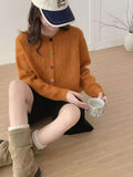 Japan And South Korea Lazy Wind-Collared Sweater Women's Autumn And Winter New Sweet Color Love Buckle Fashion Knitted Shirt Coat Thick