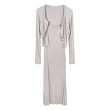 Autumn New Fashion Set Decoration High-Rise Sling Dress + Long-Sleeved Open Shirt Tight Two Sets