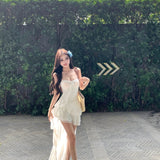 Great Northwest Tourism Xinjiang Prairie To Take Pictures And Wear Holiday Long Dresses Women's Red Tuxedo Irregular Sling Dress