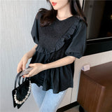 2025 New Short-Sleeved Women Design Sense Small-Age Small Shirt Bubble Sleeve Chiffon Clothes Small Fragrant