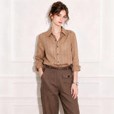 Rejuveto Money Wind Collar Striped Hollow Long-Sleeved Shirt 2026 Early Autumn New Unique Beautiful Temperament Thin Top