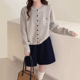 Autumn Knitted Top Casual Slimming Single Row Multi-Buckle Fashion Fake Pocket Knitted Long-Sleeved Shirt Woman