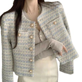 Small Fragrant Woven Coat Women's Autumn And Winter 2025 New French Temperament Loose Pearl Buckle Shirt Short Top