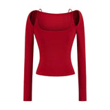 Sexy Hottie Word Open Shoulder Long-Sleeved T-Shirt Girl Autumn New Pure Style Slimming Bottom Top Woman