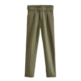 Spring 2025 New ñÞÖå Multi-Colored Harun Pants Casual Solid-Colored Small-Footed Women's Trousers Belt