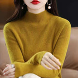 2025 New Knitted Women's Sweater Half-High Collar Bottom Shirt With Autumn And Winter Short Slim Slim Thin Sweater