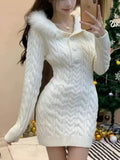 Pure Hot Girl Hooded Knitted Dress Women 2025 Autumn And Winter New Thickened Waist Long Sweater Skirt