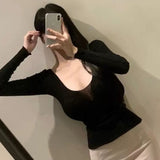 South Korea's New Autumn Temperament V-Neck Slim Slim Thin Top Show Body With Long-Sleeved Bottom Shirt T-Shirt Woman