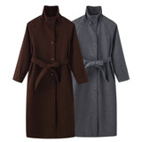 BSK&TRAF Women's Clothing 2025 Winter New Commuter Wind Tie Belt Long Coat