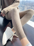 Threaded Knitted Bottom Pants Women Wear 2025 Autumn And Winter 2025 New High-Rise Thin Hips Plus Nine Points Thicker Warm Pants