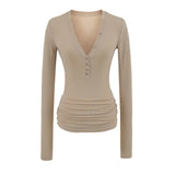 Spice Girls V-Neck Long-Sleeved T-Shirt T-Shirt Women's Autumn Slimming Henry Shirt Pure Lustful Inside The Top