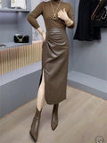 PU Leather Skirt Bag Hip Skirt Half Dress Dress In The Autumn 2025 New Women's Dress A-Shaped Skirt Autumn And Winter Skirt